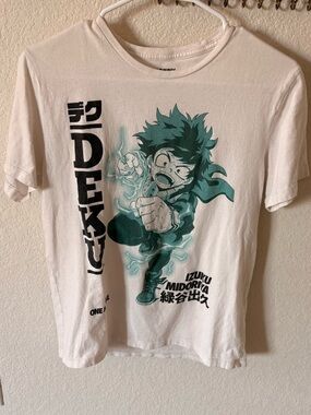Old Navy White Graphic Tee with Teal Green Anime Print